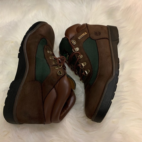 cream and green timberland field boots